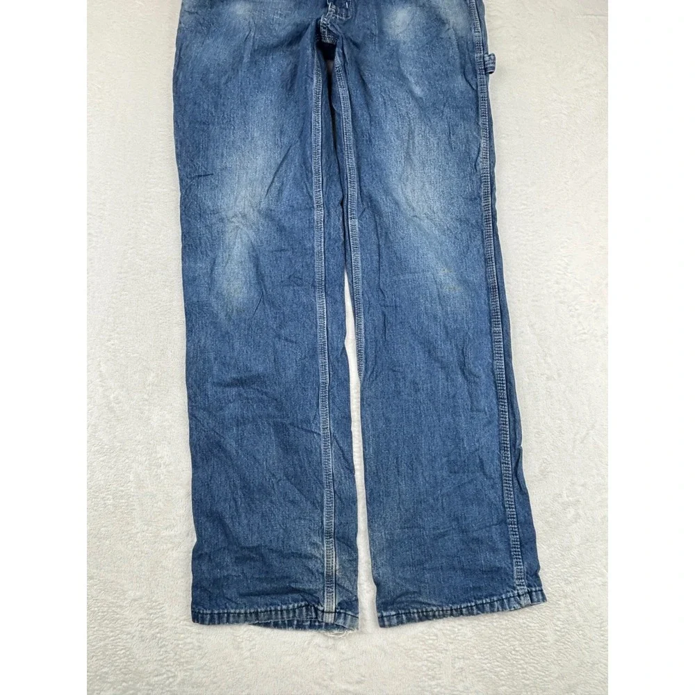 Key Industries Mens 34x36 Carpenter Jeans Medium Blue Washed Denim HighLow Fades